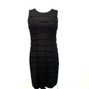 Chic Black Layered Midi Dress, Size 10